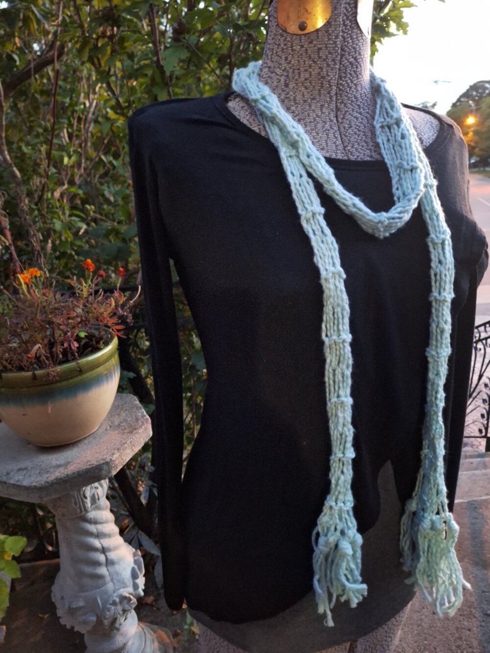 Mint 100% Organic Cotton Hand Knit Scarf Y2K Boho